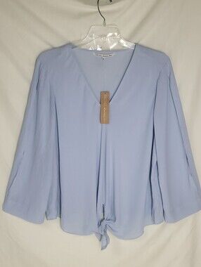 NEW Rachel Rachel Roy Blue Tie-Front Cold Shoulder Open Long Sleeve Blouse  2X